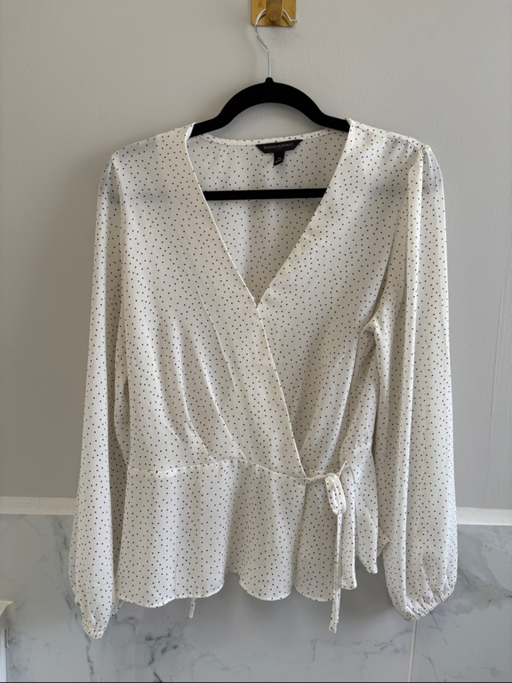 Banana Republic White Polka Dot Wrap Blouse